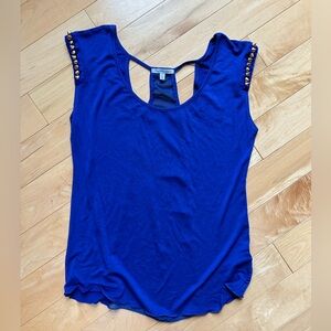 Blue Charolette Russe Spiked Shoulder Tee with open back